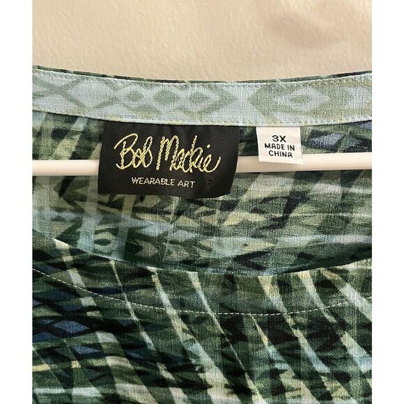 Bob Mackie Wearable Art Green/Blue Palm Leaf Print 3/4 Sleeve Tunic Top SIZE 3X - Picture 2 of 4